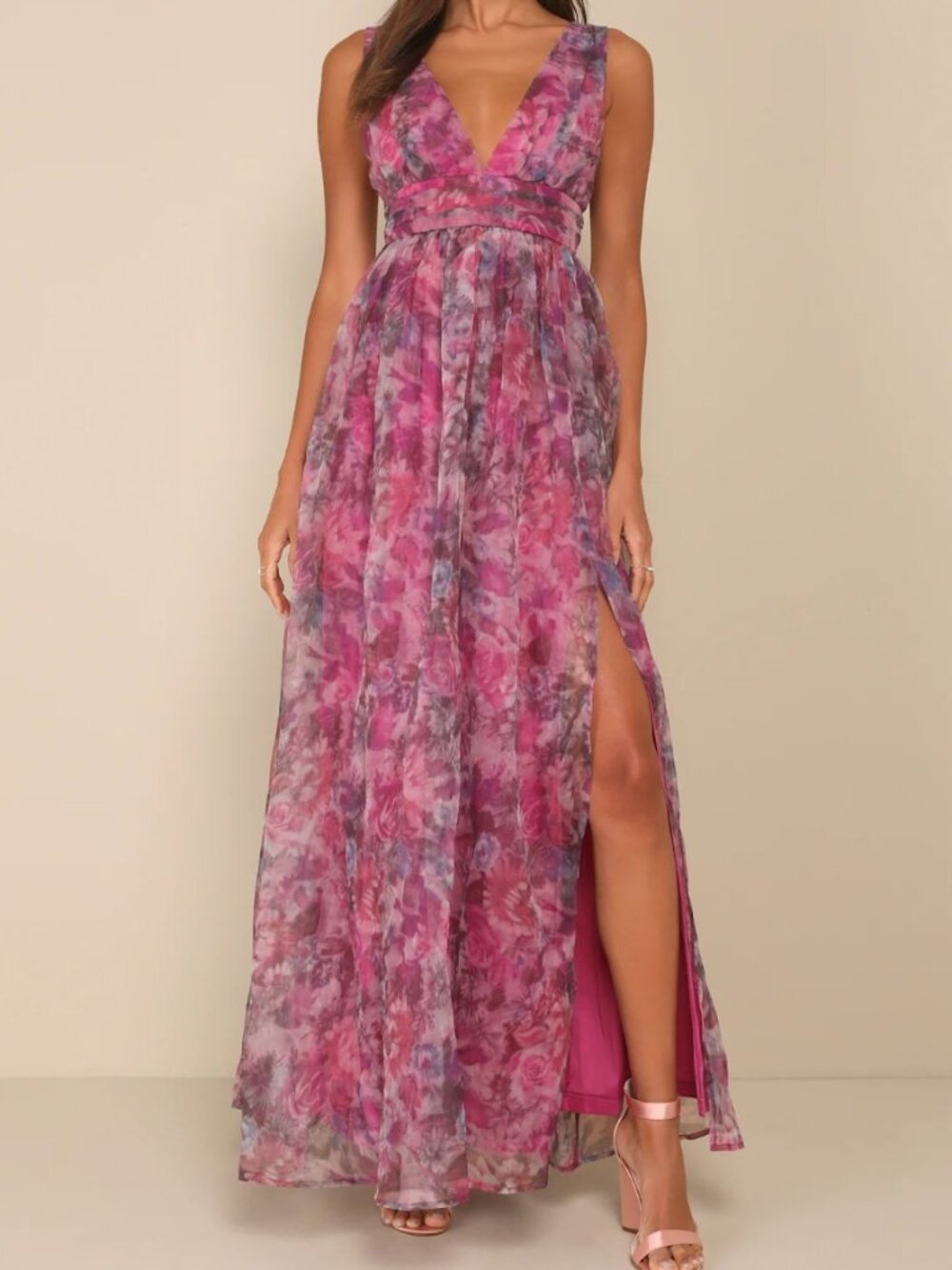 WOMEN'S LULUS GARDEN ROMANCE FLORAL PRINT ORGANZA MAXI DRESS (SIZE XL) - Picture 3 of 12